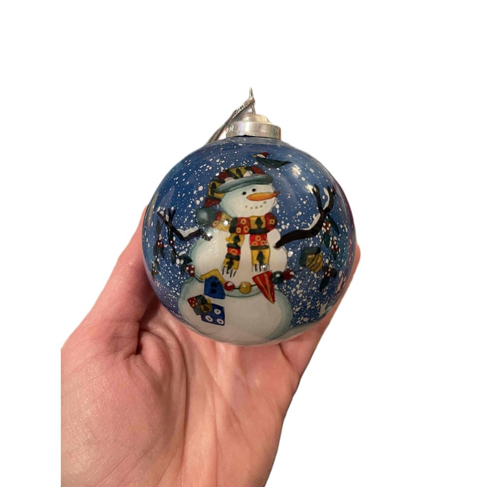 Sikora Germany‎ Verre Églomisé Snowman Multicolor Hand Painted Glass Ornament